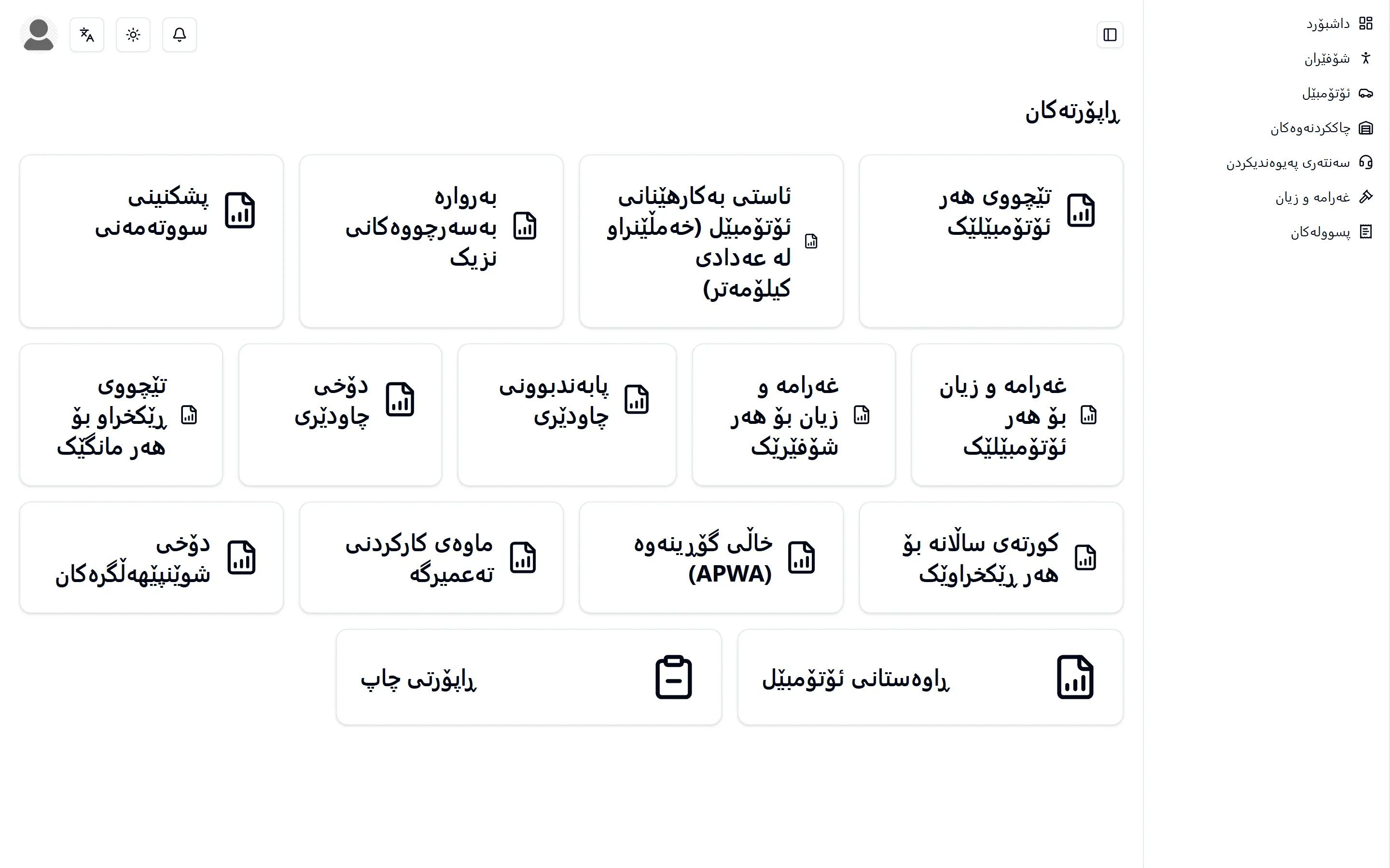 پێڕستی ڕاپۆرتەکان، بە کارتێک بۆ هەر ڕاپۆرتێکی بەردەست