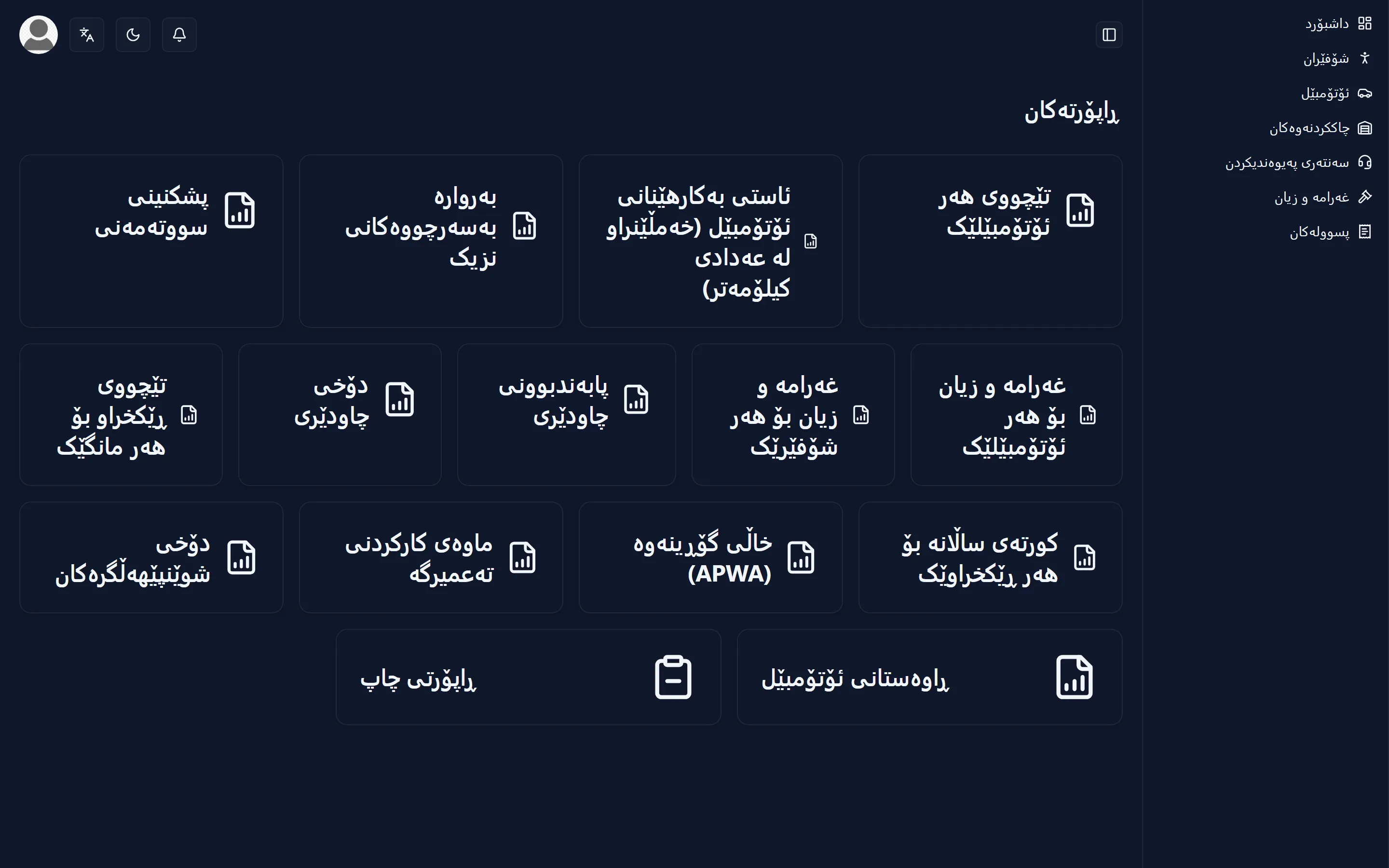 پێڕستی ڕاپۆرتەکان، بە کارتێک بۆ هەر ڕاپۆرتێکی بەردەست